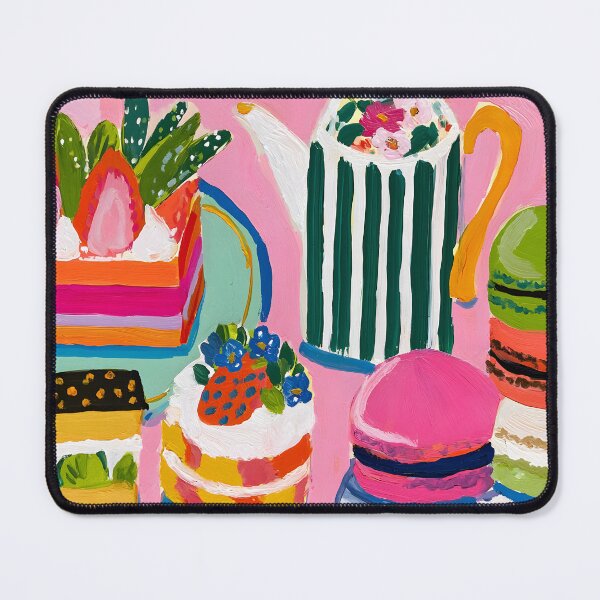 Item preview, Colorful Dessert Still Life - Macarons Cakes and Striped Teapot in Vibrant Modern Sweet Treats designed and sold by OlfactoART Studio.
