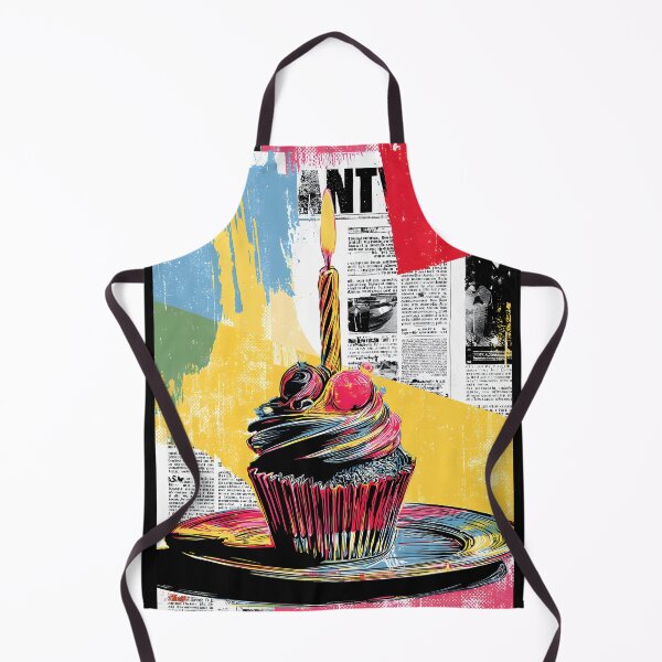 Item preview, Editorial Celebration Treat - Colorful Cupcake with Lit Candle Over Newspaper Collage designed and sold by OlfactoART Studio.