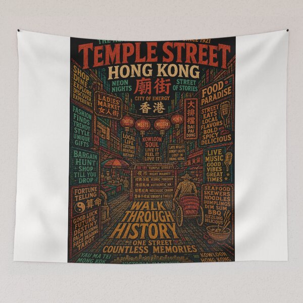 Item preview, Temple Street Hong Kong Kowloon Night Market Neon City designed and sold by Places On Earth.