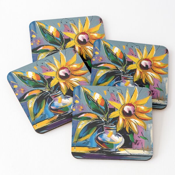 Item preview, Sunflower Abstract Art - Bold Brushstrokes with Swirling Lines and Geometric Modern Background designed and sold by OlfactoART Studio.
