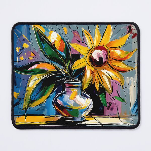 Item preview, Sunflower Abstract Art - Bold Brushstrokes with Swirling Lines and Geometric Modern Background designed and sold by OlfactoART Studio.