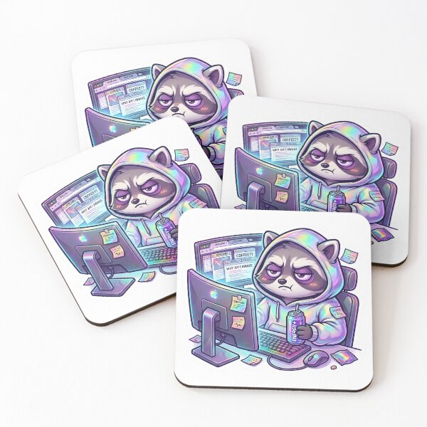 Item preview, Funny Raccoon Developer Sticker - Night Owl Coder Burnout & Energy Drink Art designed and sold by Stikyll.