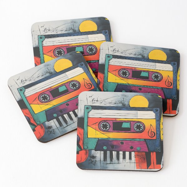 Item preview, Vibrant Music Abstract Composition- Cassette Tape Guitar Saxophone Piano in Bold Geometric Color Art designed and sold by OlfactoART Studio.