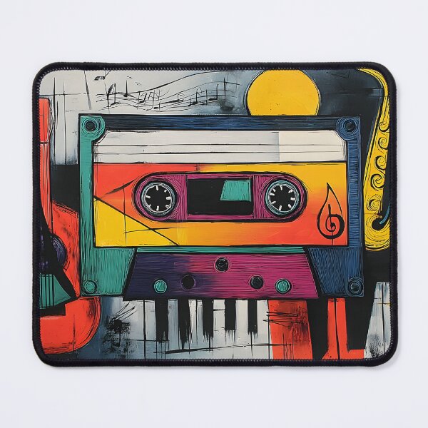 Item preview, Vibrant Music Abstract Composition- Cassette Tape Guitar Saxophone Piano in Bold Geometric Color Art designed and sold by OlfactoART Studio.