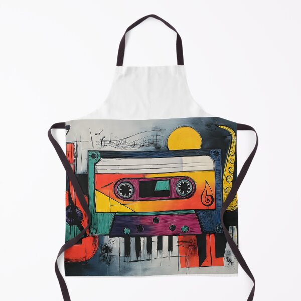 Item preview, Vibrant Music Abstract Composition- Cassette Tape Guitar Saxophone Piano in Bold Geometric Color Art designed and sold by OlfactoART Studio.