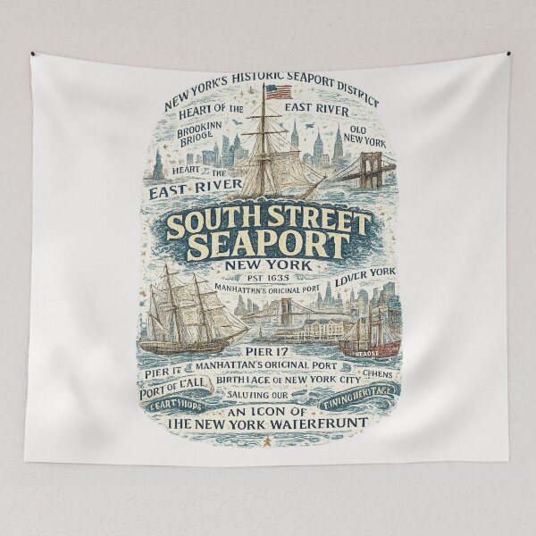 Item preview, South Street Seaport Manhattan East River Brooklyn Bridge Historic New York Harbor designed and sold by Places On Earth.