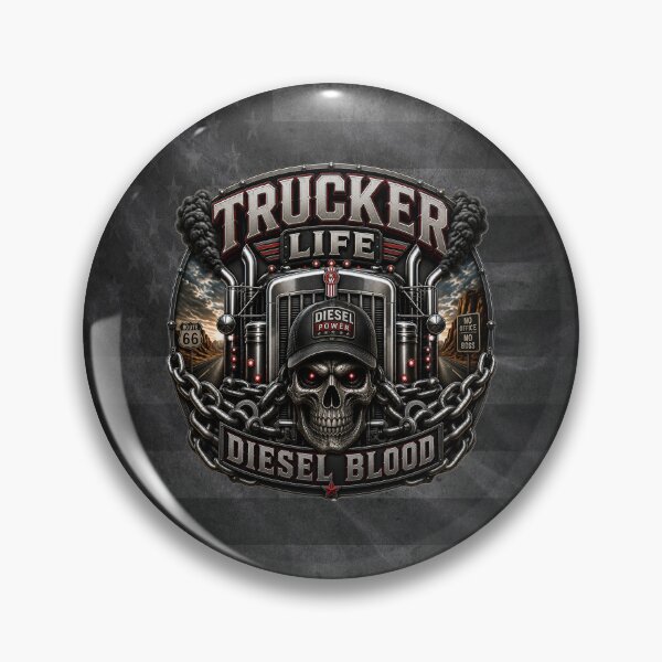 Item preview, Trucker Life Diesel Blood Skull Semi Truck Driver Badge Design designed and sold by artistwill.