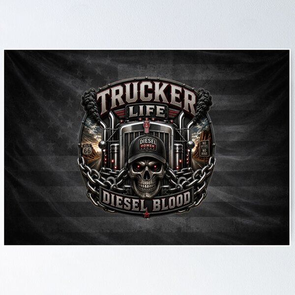Item preview, Trucker Life Diesel Blood Skull Semi Truck Driver Badge Design designed and sold by artistwill.