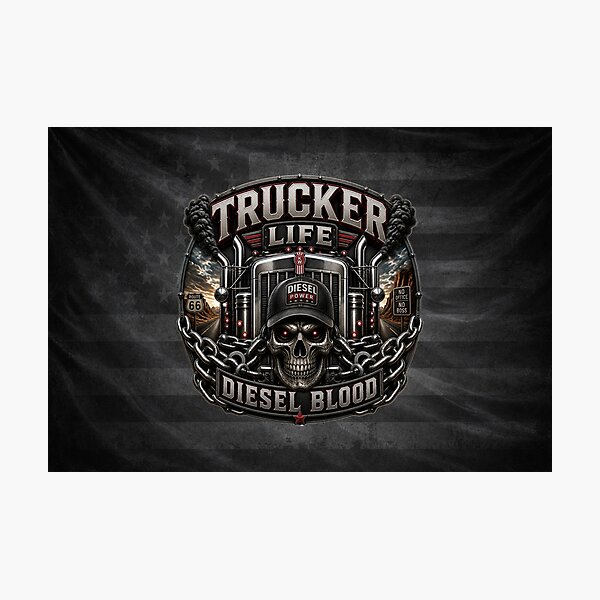 Item preview, Trucker Life Diesel Blood Skull Semi Truck Driver Badge Design designed and sold by artistwill.