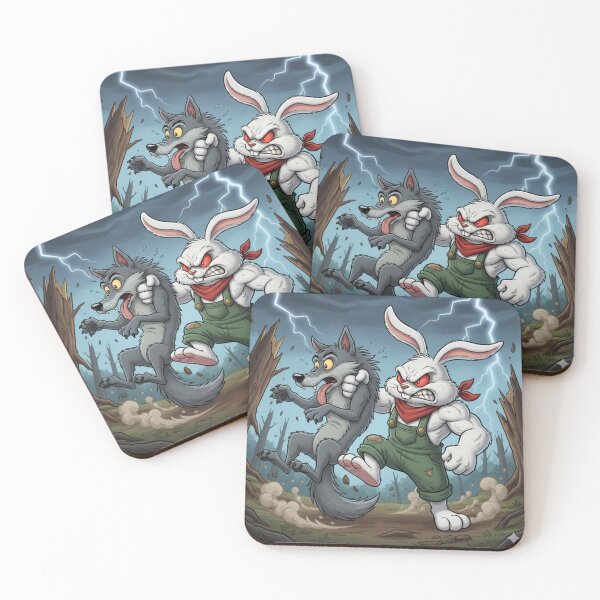 Item preview, The Tables Have Turned - Badass Bunny vs Wolf designed and sold by Angry Bunny Clinic.