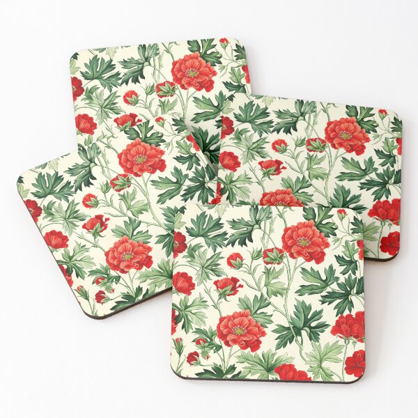 Item preview, Red Geranium Poppy Flowers : Vintage Style Floral Botanical designed and sold by TheBohemianLark.