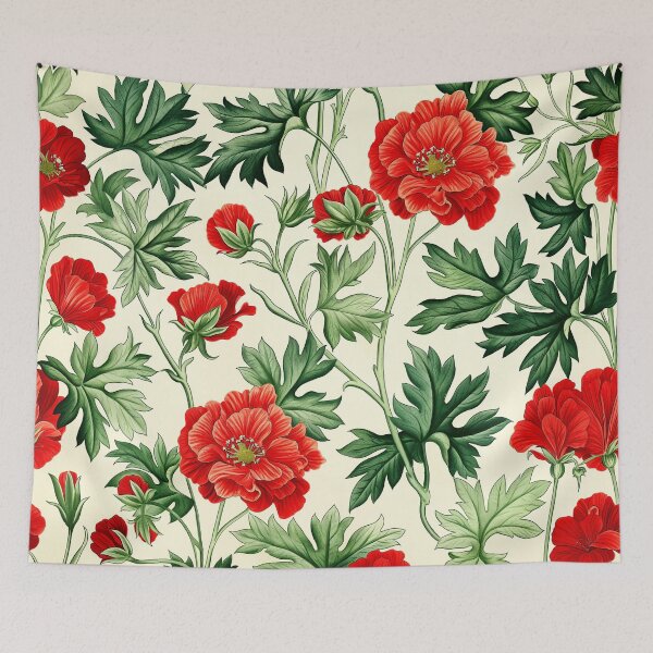Item preview, Red Geranium Poppy Flowers : Vintage Style Floral Botanical designed and sold by TheBohemianLark.