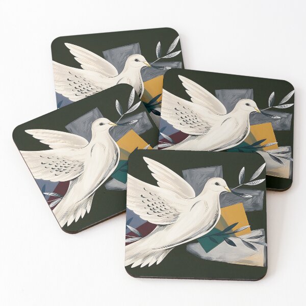 Item preview, Geometric Peace Flight - Stylized Dove Carrying Olive Branch in Modern Abstract Harmony designed and sold by OlfactoART Studio.