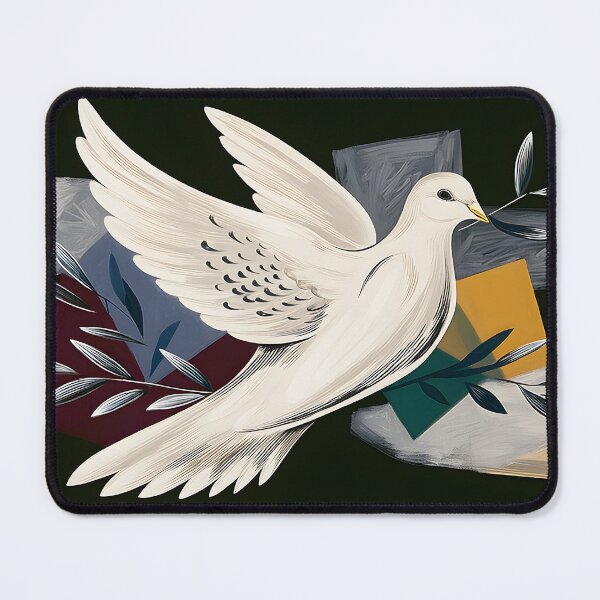 Item preview, Geometric Peace Flight - Stylized Dove Carrying Olive Branch in Modern Abstract Harmony designed and sold by OlfactoART Studio.