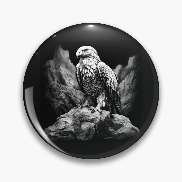 Item preview, Majestic Bald Eagle in Black and White Mountain Landscape designed and sold by inkoutninja.