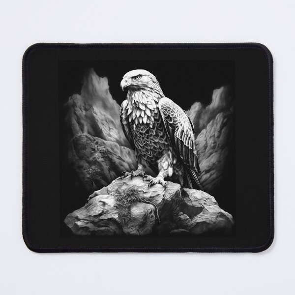 Item preview, Majestic Bald Eagle in Black and White Mountain Landscape designed and sold by inkoutninja.
