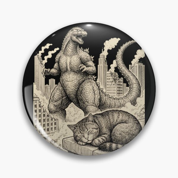 Item preview, Unbothered Cat — Giant Monster City Attack Dark Engraving Art designed and sold by Lestari Studio.