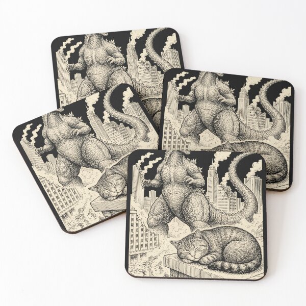 Item preview, Unbothered Cat — Giant Monster City Attack Dark Engraving Art designed and sold by Lestari Studio.
