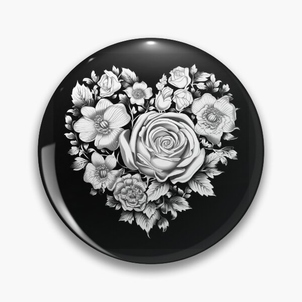 Item preview, Black and White Floral Heart with Roses designed and sold by inkoutninja.
