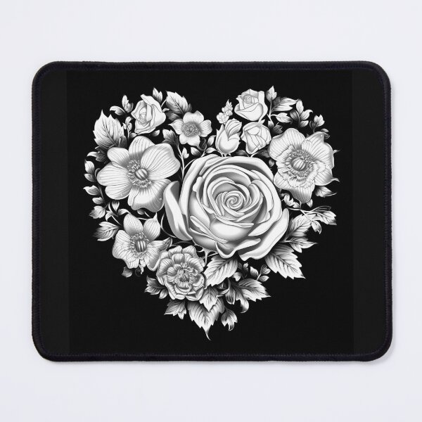 Item preview, Black and White Floral Heart with Roses designed and sold by inkoutninja.