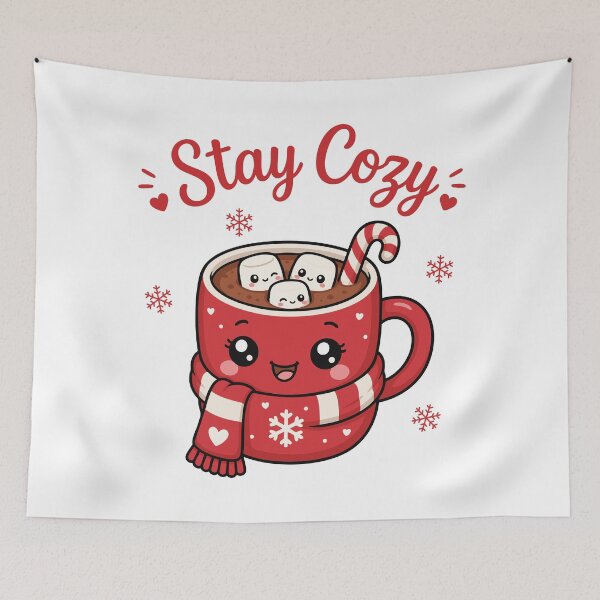 Item preview, Cute Christmas Marshmallow Winter Art Stay Cozy Kawaii Hot Cocoa Mug designed and sold by GMACgraphicsCo.