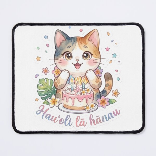 Item preview, Hawaiian Birthday Cat – Hauʻoli Lā Hānau Cute Calico Cat Lani Design designed and sold by LaniDigitalNook.