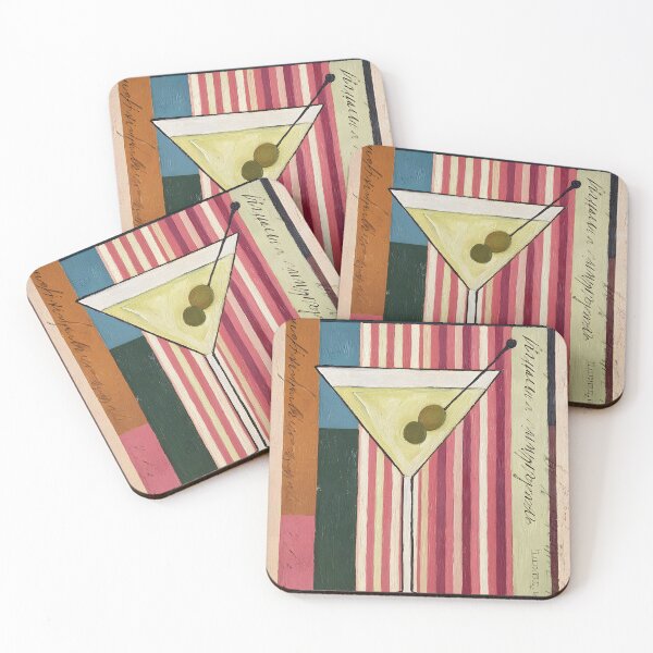 Item preview, Martini Glass Greeting Card- Vibrant Striped Background with Abstract Geometric Cocktail Celebration designed and sold by OlfactoART Studio.