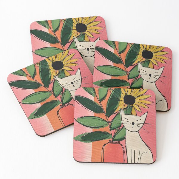 Item preview, Quiet Bloom Companion - Cat Beside Pink Vase with Sunflower in Soft Warm Atmospheric Setting designed and sold by OlfactoART Studio.