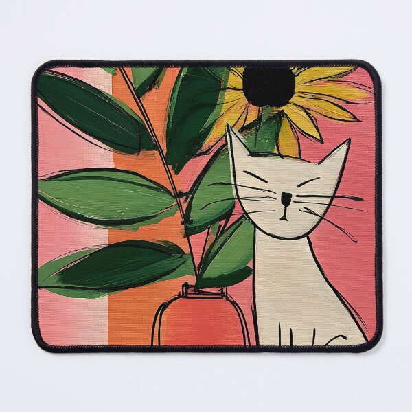 Item preview, Quiet Bloom Companion - Cat Beside Pink Vase with Sunflower in Soft Warm Atmospheric Setting designed and sold by OlfactoART Studio.