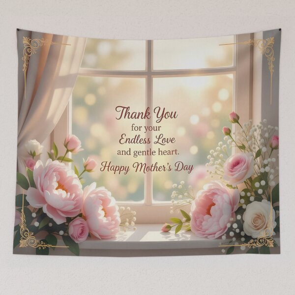 Item preview, Soft Floral Mother’s Day Window Card  Elegant Pink Peony Thank You Design designed and sold by DreamyWallVibes.
