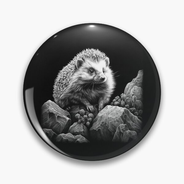 Artikelvorschau, Schwarz-weißer Igel im Steingarten entworfen und verkauft von inkoutninja.