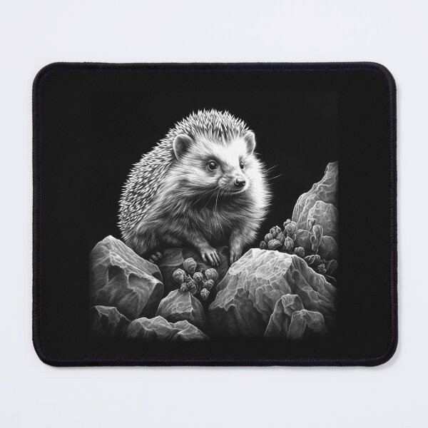 Item preview, Black and White Hedgehog in Rocky Garden designed and sold by inkoutninja.