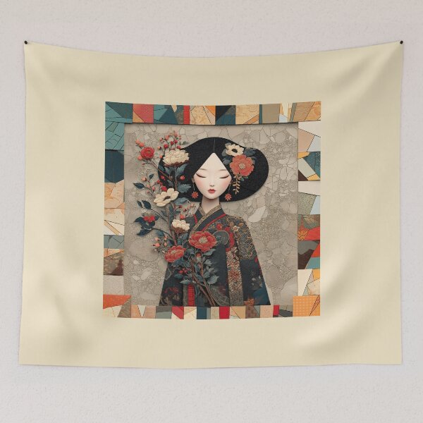 Item preview, Oriental Woman Portrait in Floral Mosaic Style designed and sold by colorful-white.