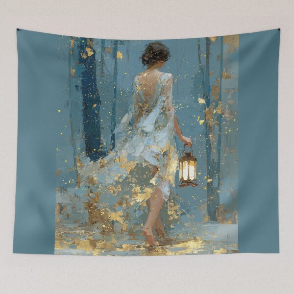 Item preview, Mystical Woman with Lantern in Golden Forest designed and sold by colorful-white.