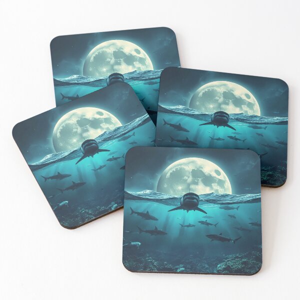 Item preview, Lunar Shark Migration - Surreal Night Ocean with Giant Moon designed and sold by UnRealS.