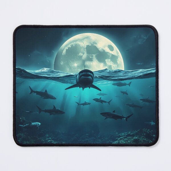 Item preview, Lunar Shark Migration - Surreal Night Ocean with Giant Moon designed and sold by UnRealS.