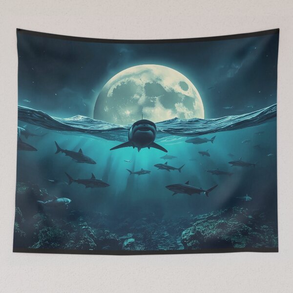 Item preview, Lunar Shark Migration - Surreal Night Ocean with Giant Moon designed and sold by UnRealS.