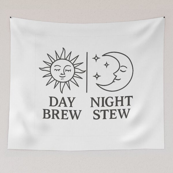 Item preview, Day Brew Night Stew Funny Witchy Coffee and Cooking Art designed and sold by tineldesign.