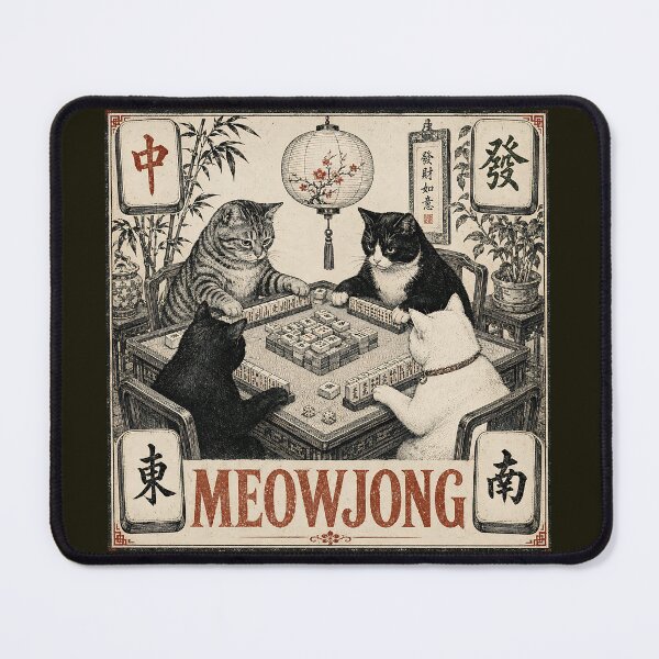 Item preview, Meowjong | Four Cats Playing Mahjong designed and sold by Funny Vintage Stickers And T-Shirts.