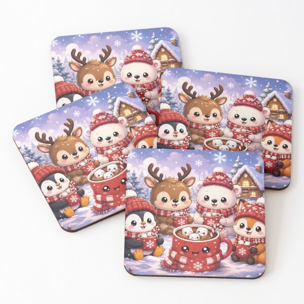 Item preview, Cozy Winter Friends Kawaii Christmas Animals Hot Cocoa Scene designed and sold by GMACgraphicsCo.