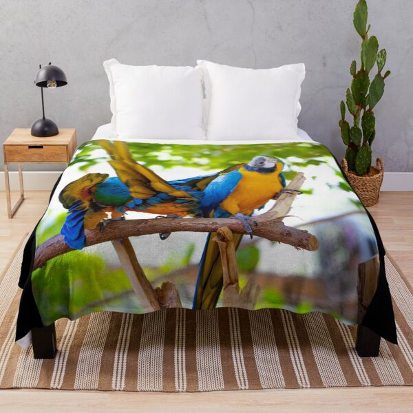 Item preview, Vibrant Blue and Yellow Macaw Parrots - Tropical Jungle Wildlife designed and sold by AbulailArt.