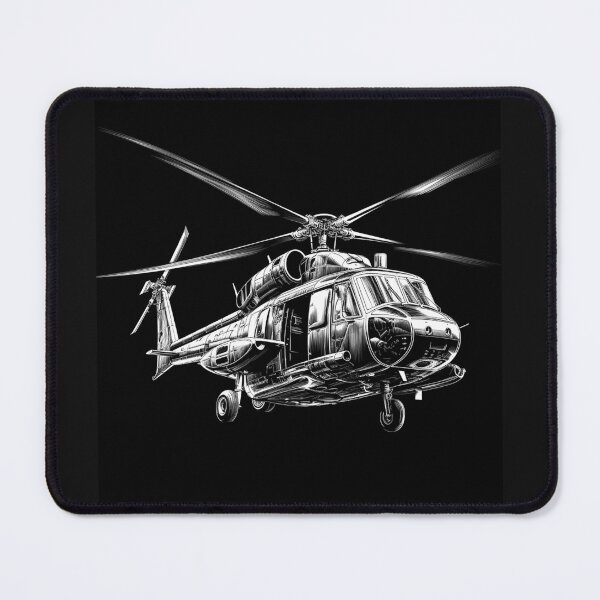 Item preview, Black and White Military Helicopter Illustration designed and sold by inkoutninja.