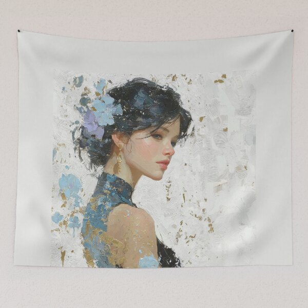 Item preview, Elegant Woman in Blue Cheongsam Oil Painting designed and sold by colorful-white.