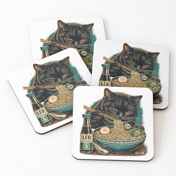 Item preview, Black Cat Eating Ramen - Lulu Leb designed and sold by LuluLeb.