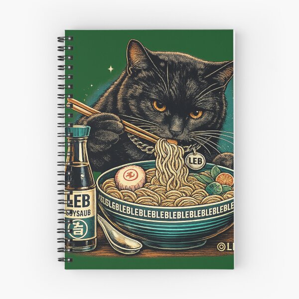 Item preview, Black Cat Eating Ramen - Lulu Leb designed and sold by LuluLeb.