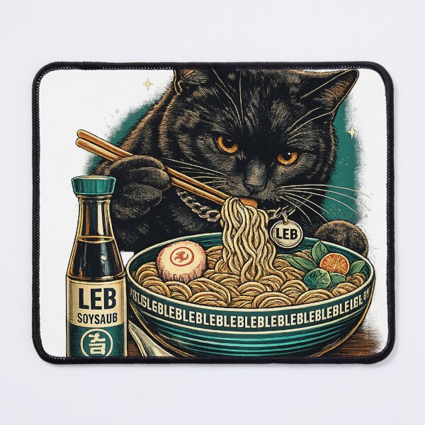 Item preview, Black Cat Eating Ramen - Lulu Leb designed and sold by LuluLeb.