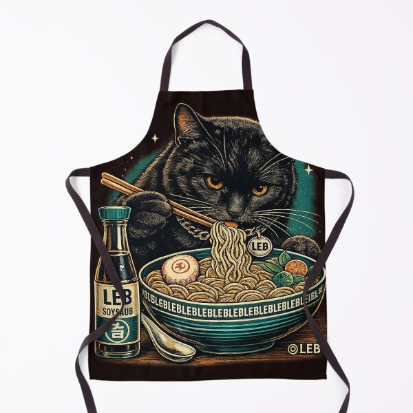 Aperçu de l'œuvre Chat noir mangeant des ramen - Lulu Leb créée et vendue par LuluLeb.