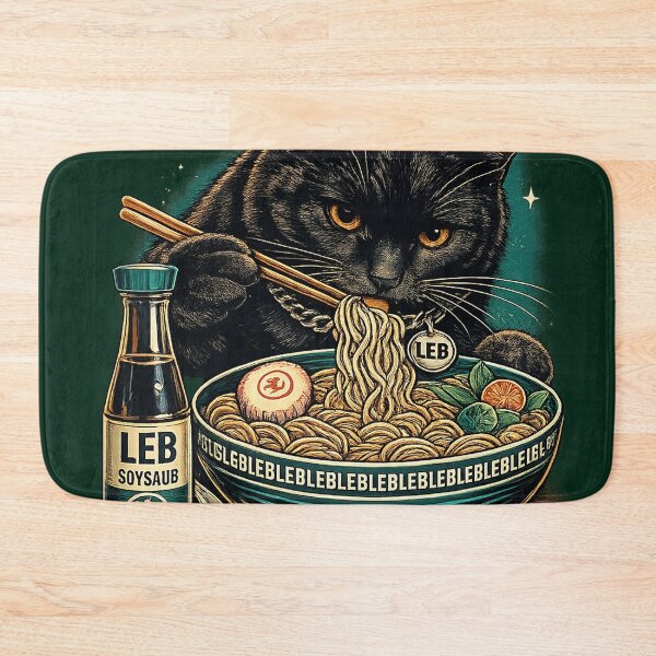 Item preview, Black Cat Eating Ramen - Lulu Leb designed and sold by LuluLeb.