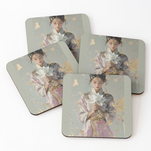 Item preview, Graceful Woman Holding White Lotus with Gold Leaf designed and sold by colorful-white.