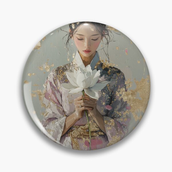 Item preview, Graceful Woman Holding White Lotus with Gold Leaf designed and sold by colorful-white.